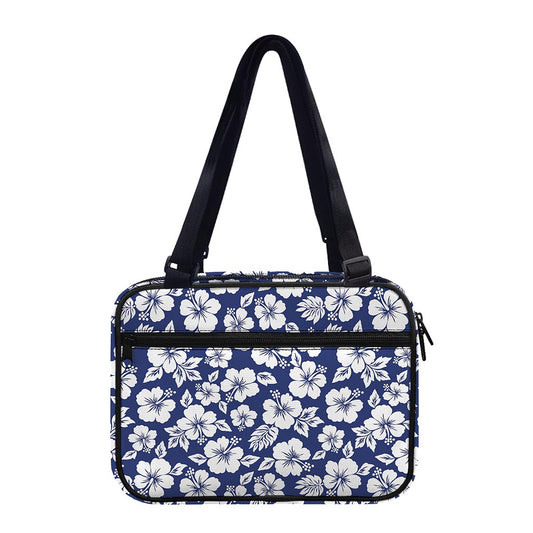 White Blue Hibiscus Floral Pattern Print Double Strap Bible Bag