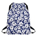 White Blue Hibiscus Floral Pattern Print Drawstring Backpack