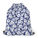 White Blue Hibiscus Floral Pattern Print Drawstring Bag