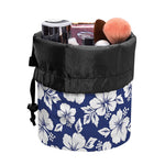 White Blue Hibiscus Floral Pattern Print Drawstring Makeup Bag