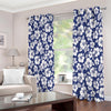 White Blue Hibiscus Floral Pattern Print Extra Wide Grommet Curtains