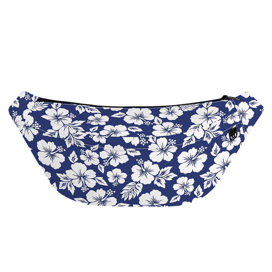 White Blue Hibiscus Floral Pattern Print Fanny Pack