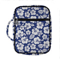 White Blue Hibiscus Floral Pattern Print Front Pocket Bible Bag