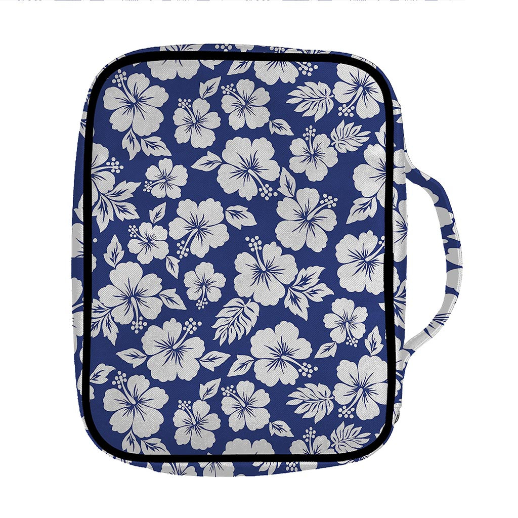 White Blue Hibiscus Floral Pattern Print Front Pocket Bible Bag