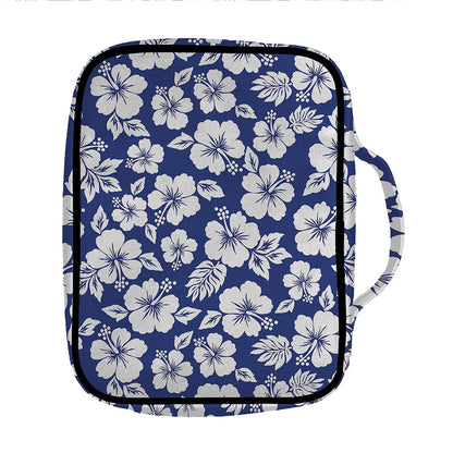 White Blue Hibiscus Floral Pattern Print Front Pocket Bible Bag