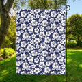 White Blue Hibiscus Floral Pattern Print Garden Flag
