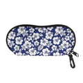White Blue Hibiscus Floral Pattern Print Glasses Case