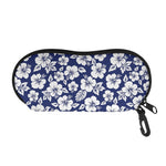 White Blue Hibiscus Floral Pattern Print Glasses Case