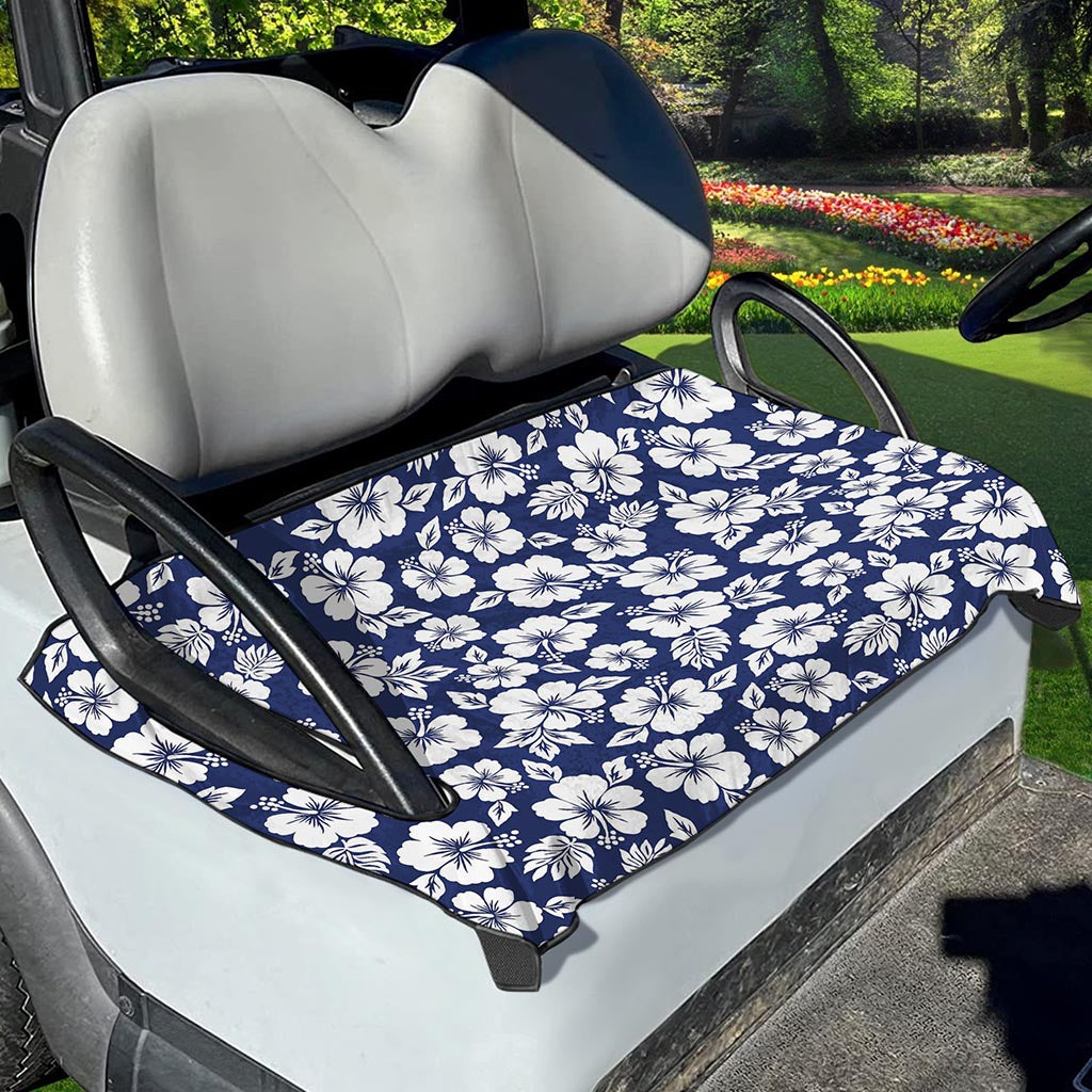 White Blue Hibiscus Floral Pattern Print Golf Cart Seat Cover