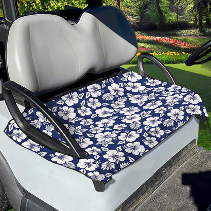 White Blue Hibiscus Floral Pattern Print Golf Cart Seat Cover