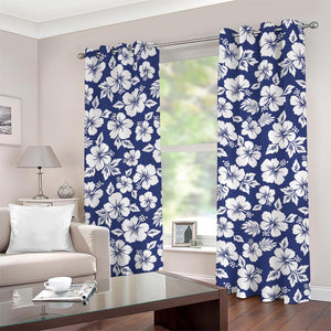 White Blue Hibiscus Floral Pattern Print Grommet Curtains