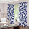 White Blue Hibiscus Floral Pattern Print Grommet Curtains