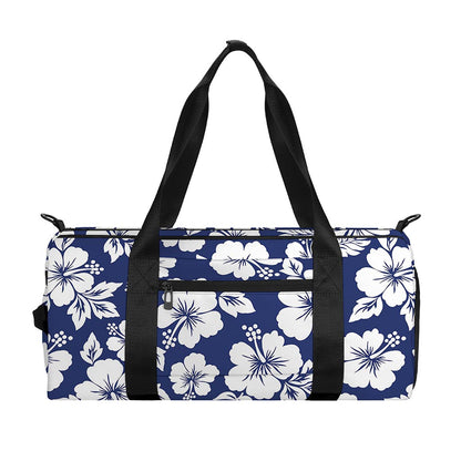 White Blue Hibiscus Floral Pattern Print Gym Bag