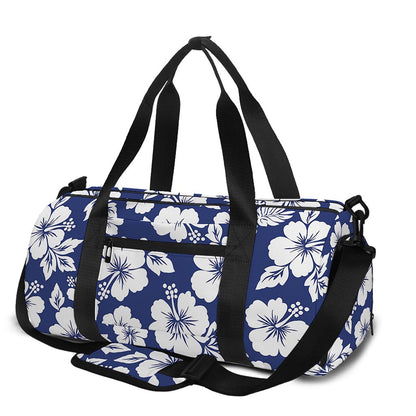 White Blue Hibiscus Floral Pattern Print Gym Bag