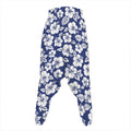 White Blue Hibiscus Floral Pattern Print Hammer Pants