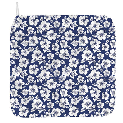 White Blue Hibiscus Floral Pattern Print Hand Towel
