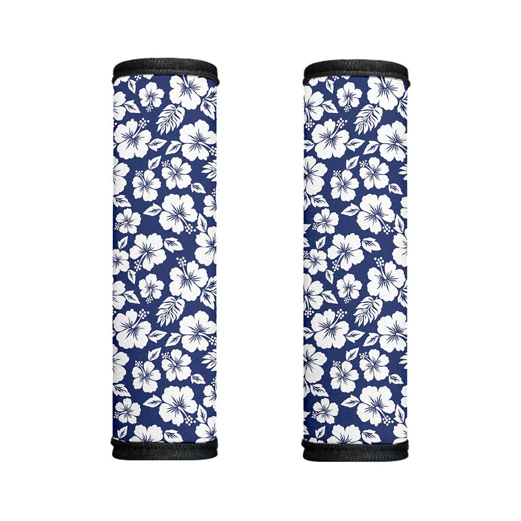 White Blue Hibiscus Floral Pattern Print Handle Covers