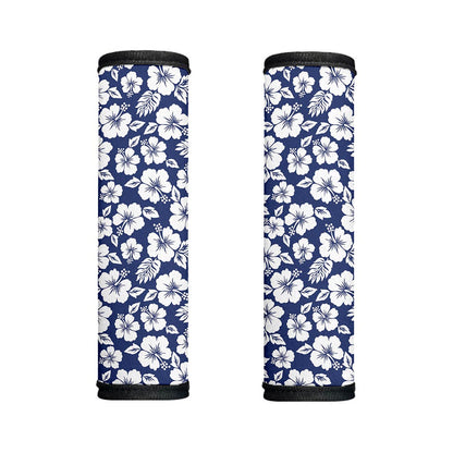 White Blue Hibiscus Floral Pattern Print Handle Covers