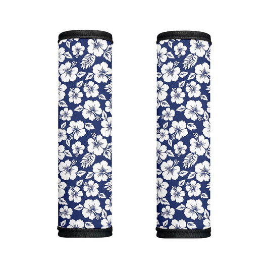 White Blue Hibiscus Floral Pattern Print Handle Covers