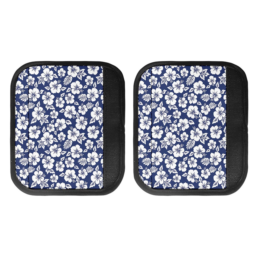 White Blue Hibiscus Floral Pattern Print Handle Covers
