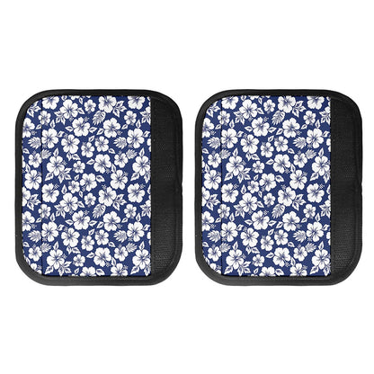 White Blue Hibiscus Floral Pattern Print Handle Covers