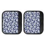 White Blue Hibiscus Floral Pattern Print Handle Covers