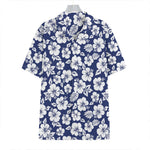 White Blue Hibiscus Floral Pattern Print Hawaiian Shirt