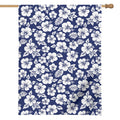 White Blue Hibiscus Floral Pattern Print House Flag