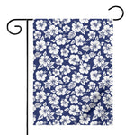 White Blue Hibiscus Floral Pattern Print House Flag