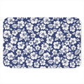 White Blue Hibiscus Floral Pattern Print Indoor Door Mat