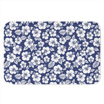 White Blue Hibiscus Floral Pattern Print Indoor Door Mat