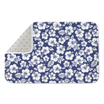 White Blue Hibiscus Floral Pattern Print Indoor Door Mat