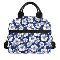 White Blue Hibiscus Floral Pattern Print Insulated Lunch Bag