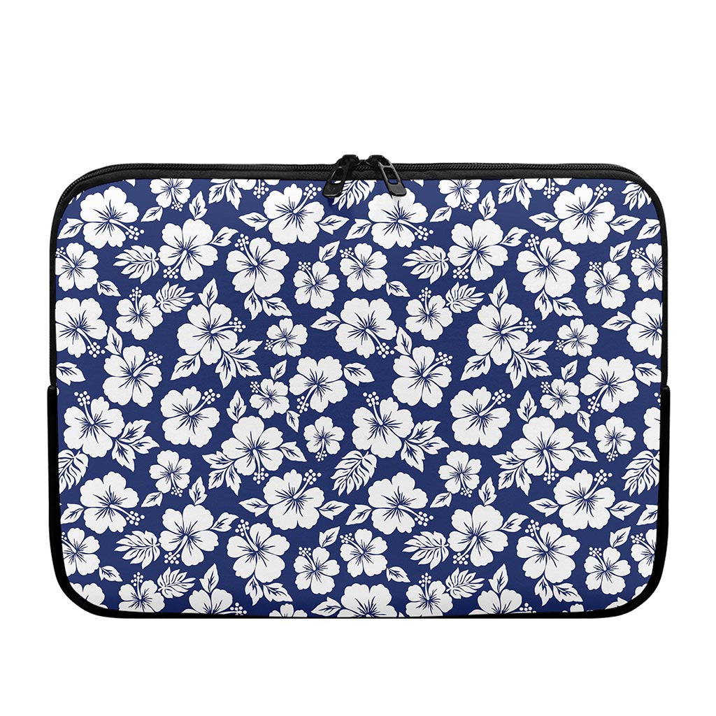 White Blue Hibiscus Floral Pattern Print Laptop Sleeve
