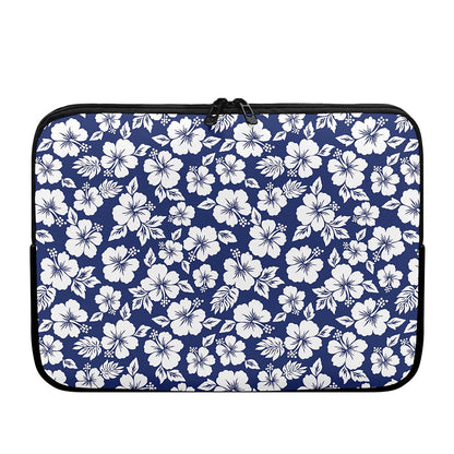 White Blue Hibiscus Floral Pattern Print Laptop Sleeve