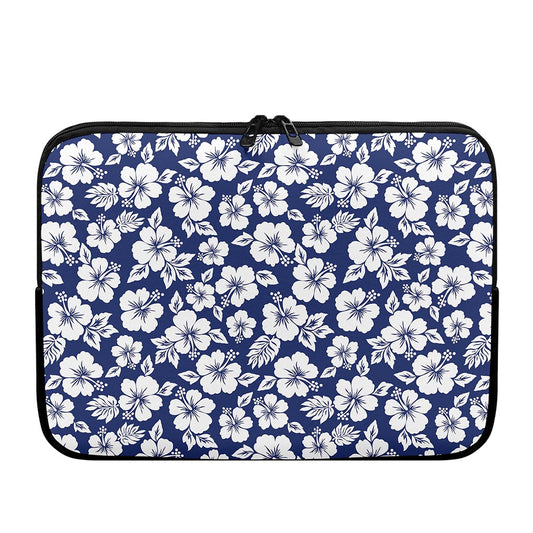 White Blue Hibiscus Floral Pattern Print Laptop Sleeve
