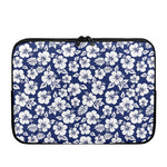 White Blue Hibiscus Floral Pattern Print Laptop Sleeve