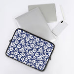 White Blue Hibiscus Floral Pattern Print Laptop Sleeve