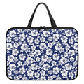 White Blue Hibiscus Floral Pattern Print Laptop Sleeve With Handle