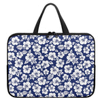 White Blue Hibiscus Floral Pattern Print Laptop Sleeve With Handle