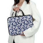 White Blue Hibiscus Floral Pattern Print Laptop Sleeve With Handle