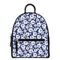 White Blue Hibiscus Floral Pattern Print Leather Backpack