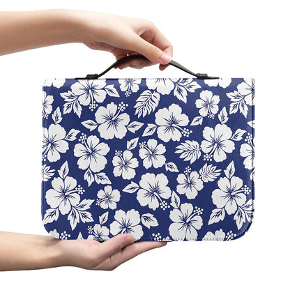 White Blue Hibiscus Floral Pattern Print Leather Bible Cover