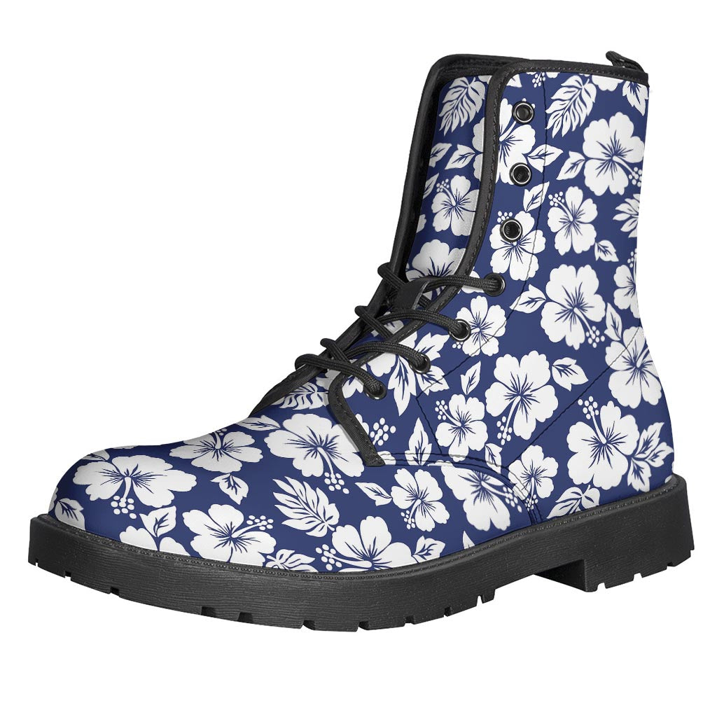 White Blue Hibiscus Floral Pattern Print Backpack