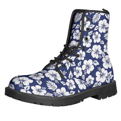 White Blue Hibiscus Floral Pattern Print Backpack