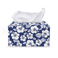White Blue Hibiscus Floral Pattern Print Leather Tissue Box Cover