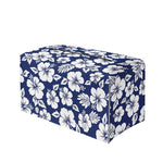 White Blue Hibiscus Floral Pattern Print Leather Tissue Box Cover
