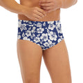 White Blue Hibiscus Floral Pattern Print Men's Briefs