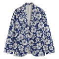 White Blue Hibiscus Floral Pattern Print Men's Cotton Blazer