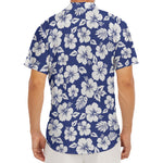 White Blue Hibiscus Floral Pattern Print Men's Deep V-Neck Shirt